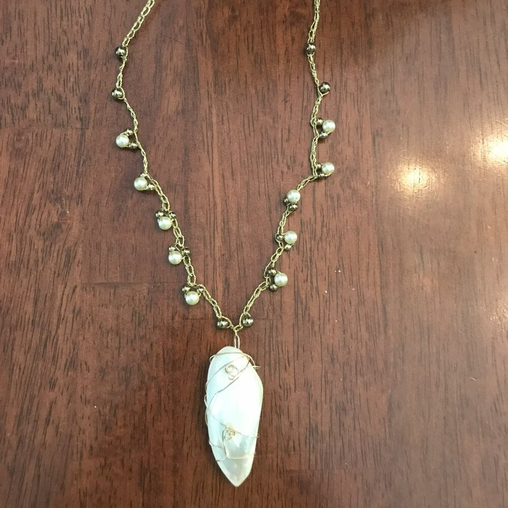 Conk shell pendant, hand wire wrapped, necklace